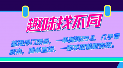 【虎哥副业项目7745期】蓝海冷门项目，趣味找不同，一单利润29.8，几乎零成本，一部手机就能变现缩略图