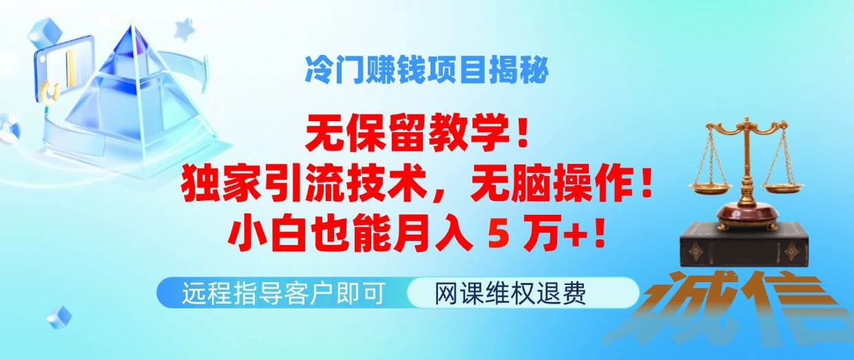 冷门赚钱项目无保留教学！独家引流技术，无脑操作！小白也能月入5万+！缩略图